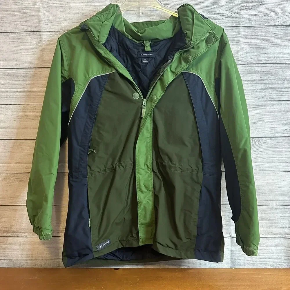 L.L. Bean Windbreaker Jacket Boys XLarge Green Full Zip Hooded Lined Long Sleeve